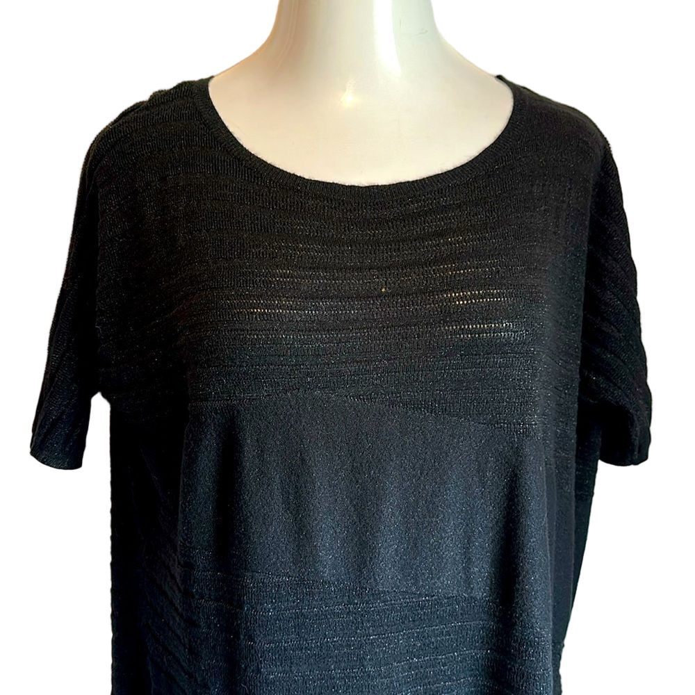 White House Black Market Black Knit Short Sleeve Top Size-Large